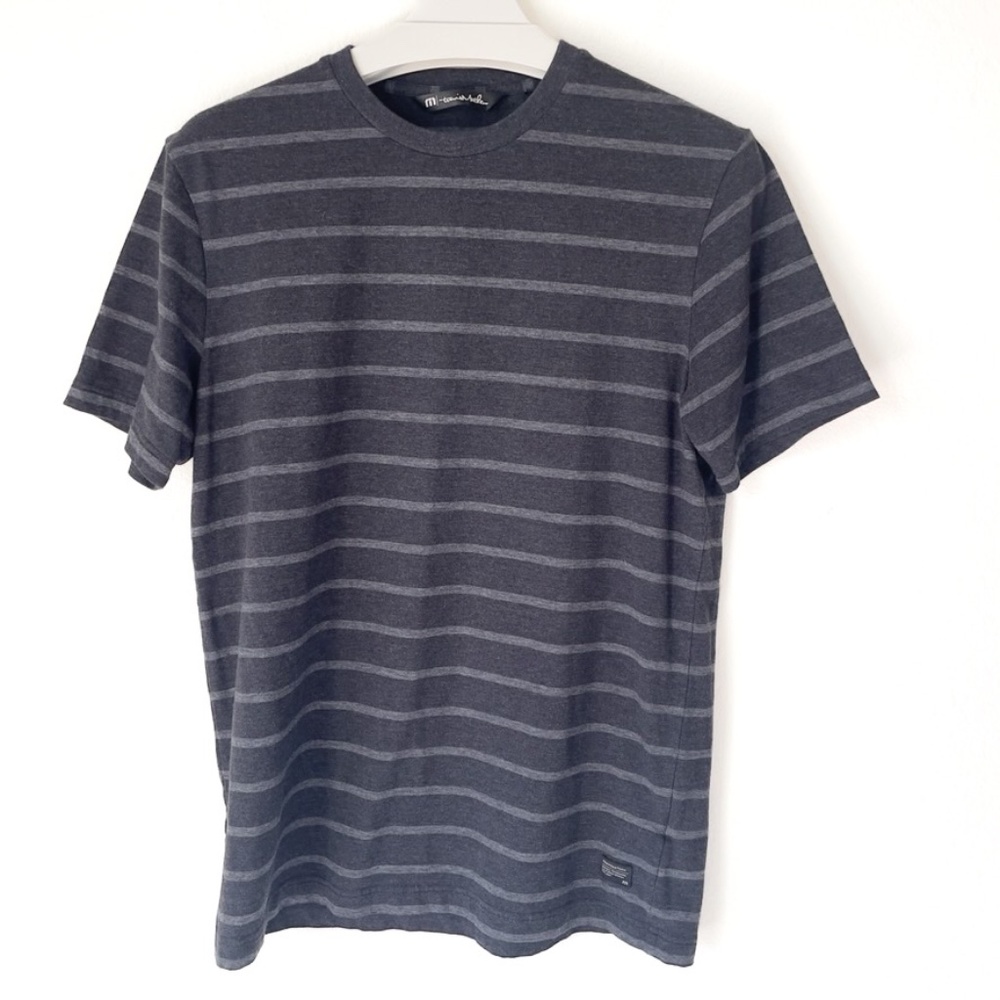 Travis Mathew T-Shirt Short Sleeve Crewneck Dark Grey Striped in Men's Medium